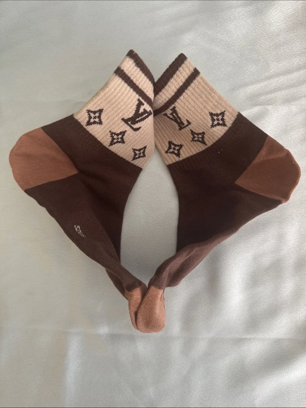 New! Louis Vuitton Men's Brown Logo Crew Socks - Luxury Designer Style